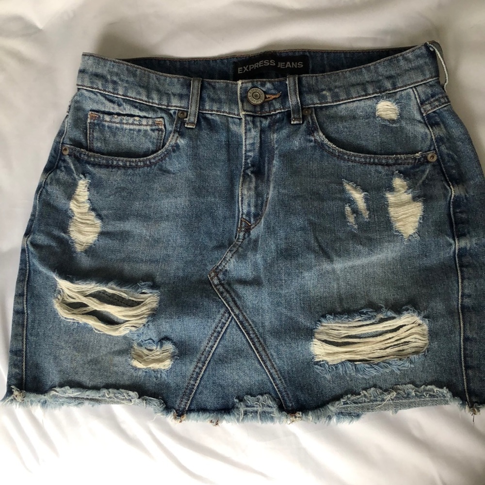 Express denim ripped skirt